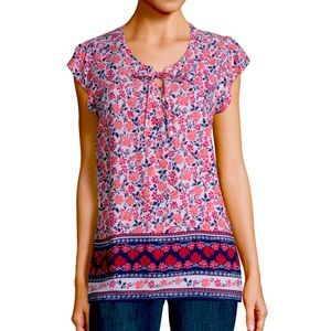 Liz Claiborne Flutter Floral Sleeve  T-Shirt Top - Large